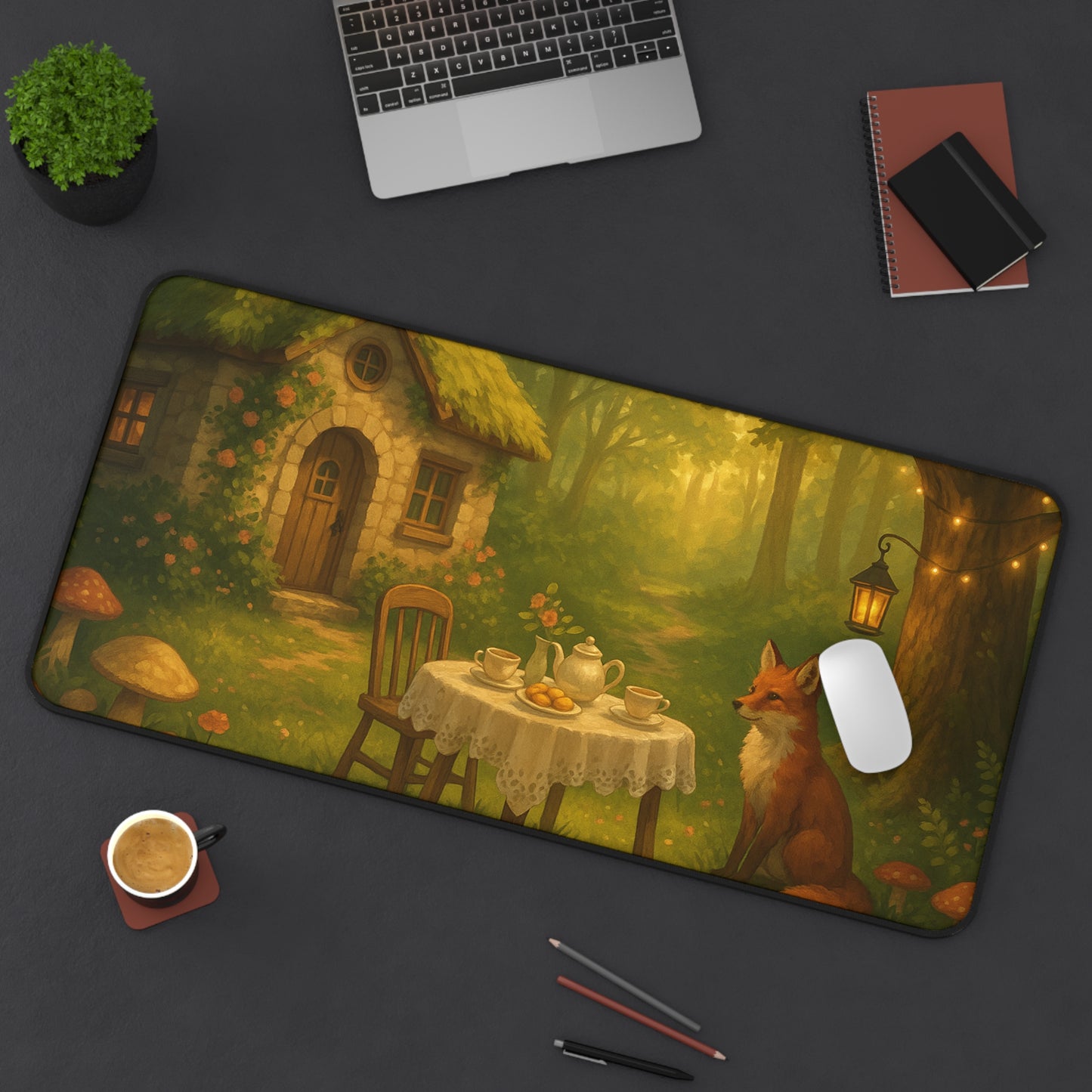 Whimsical Forest Fox Desk Mat, Cozy Office Decor, Nature Inspired Desk Pad, Cute Workspace Accessory, Gift for Animal Lovers, Home Office