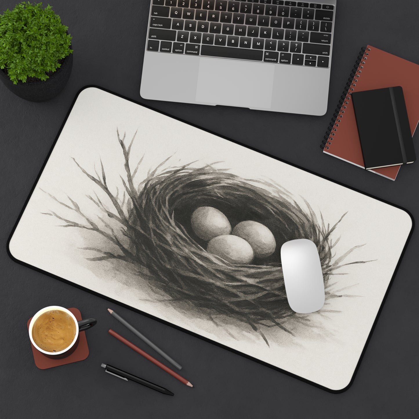 Serene Nest Desk Mat - Cozy Office Decor, Home Office Accessory, Gift for Nature Lovers, Minimalist Workplace, Eggs in Nest Design