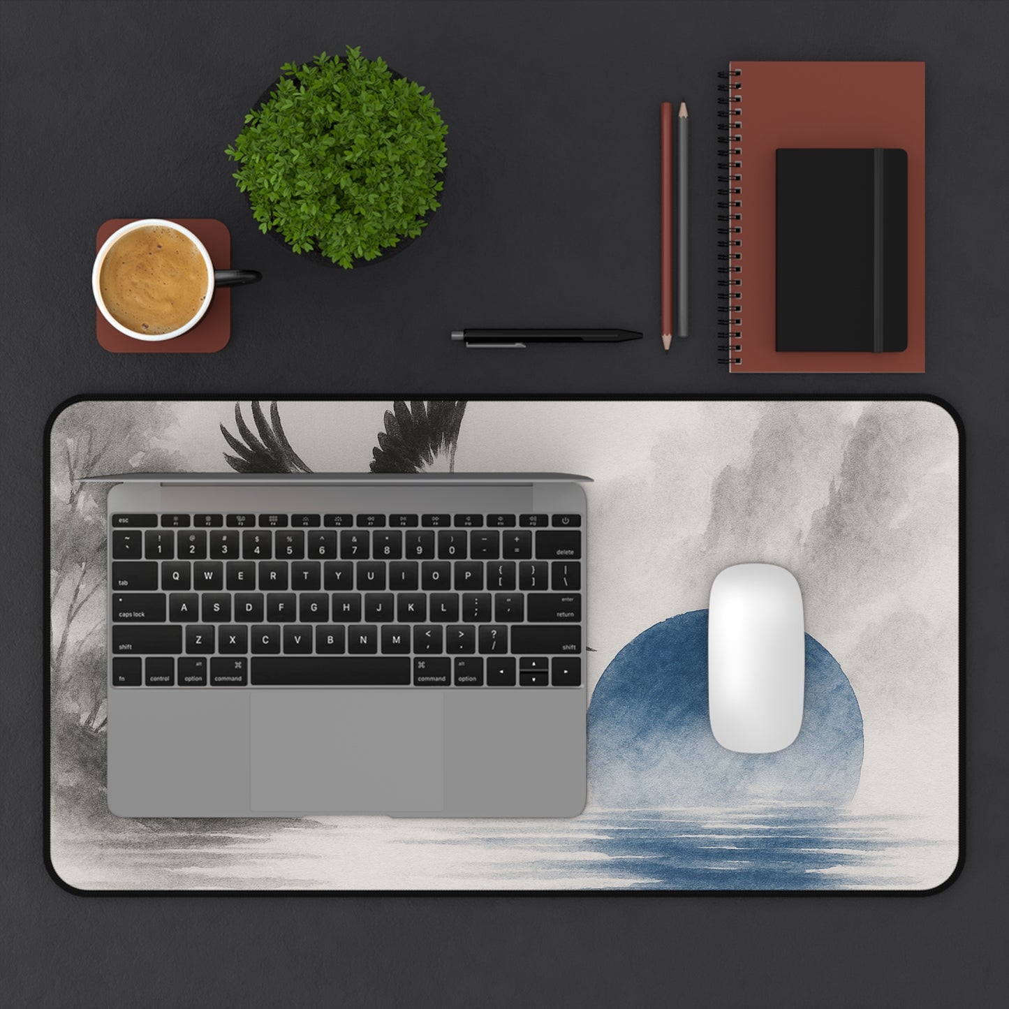 Serene Crane Desk Mat - Elegant Office Decor for Tranquil Workspaces