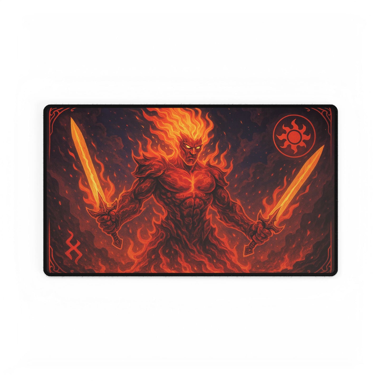 π₯ Fiery Elemental Warrior Desk Mat β Bold Style Meets Battle-Ready Performance