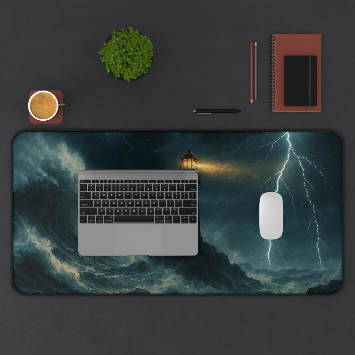 Stormy Lighthouse Desk Mat Perfect for Home Office Gamer