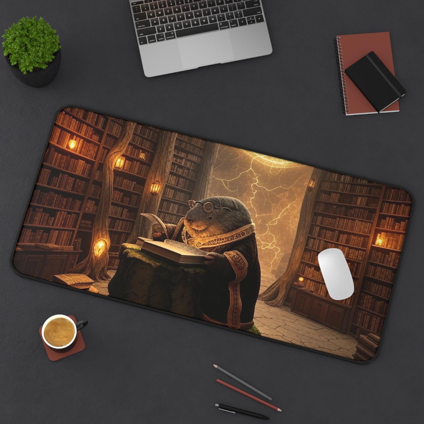 Cozy Library Desk Mat | Reading Vibes, Home Office Decor, Gift for Book Lovers, Gaming Mat, Unique Workstation Accessory