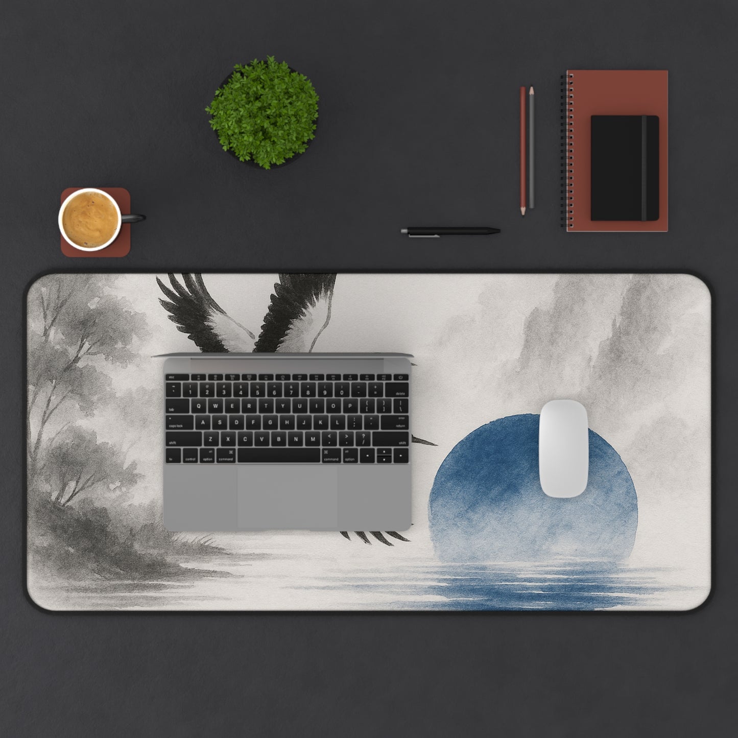 Serene Crane Desk Mat - Elegant Office Decor for Tranquil Workspaces