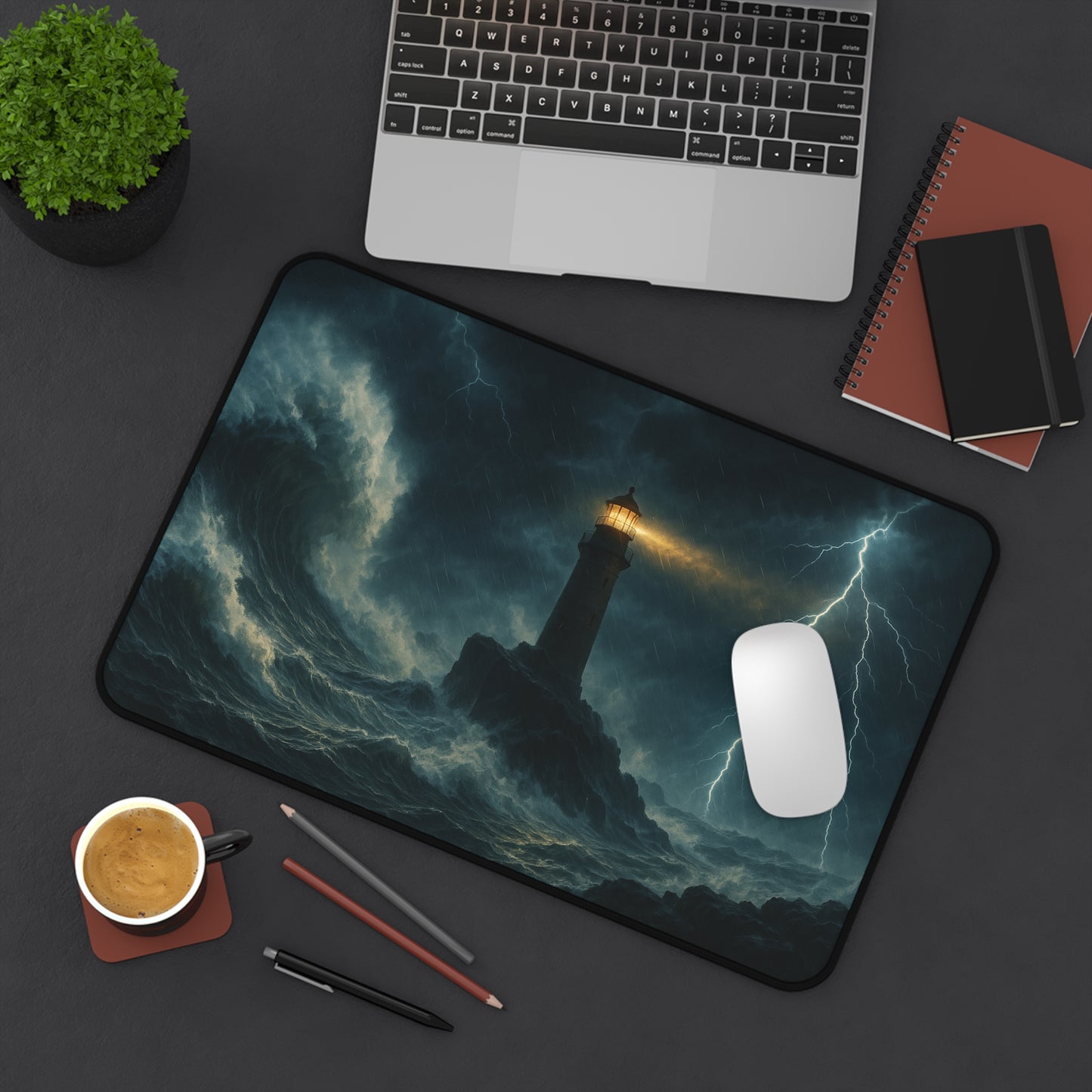 Stormy Lighthouse Desk Mat Perfect for Home Office Gamer