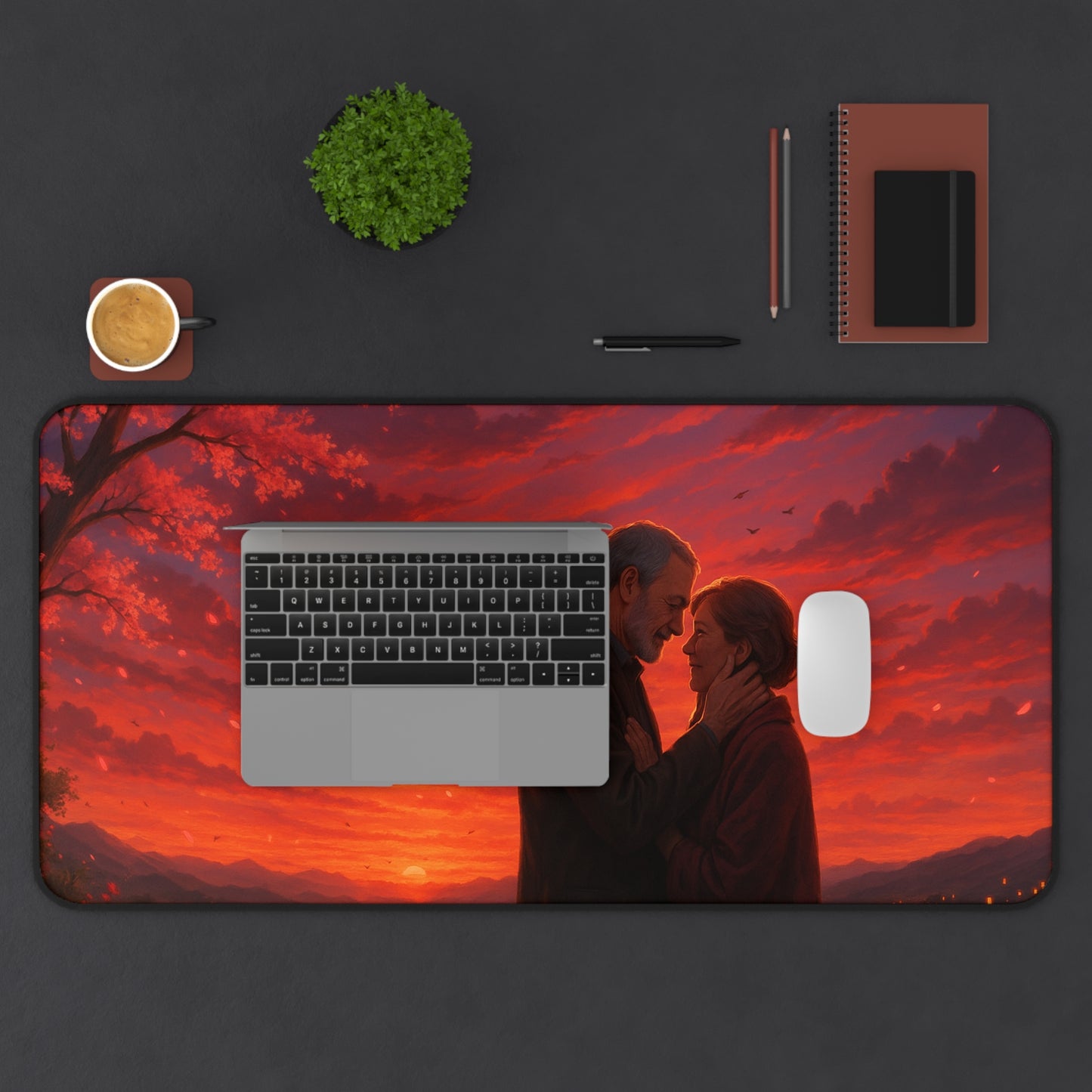 Romantic Sunset Desk Mat, Inspiring office decor, Gift for couples, Home workspace accessory, Perfect for anniversaries, Cozy atmosphere