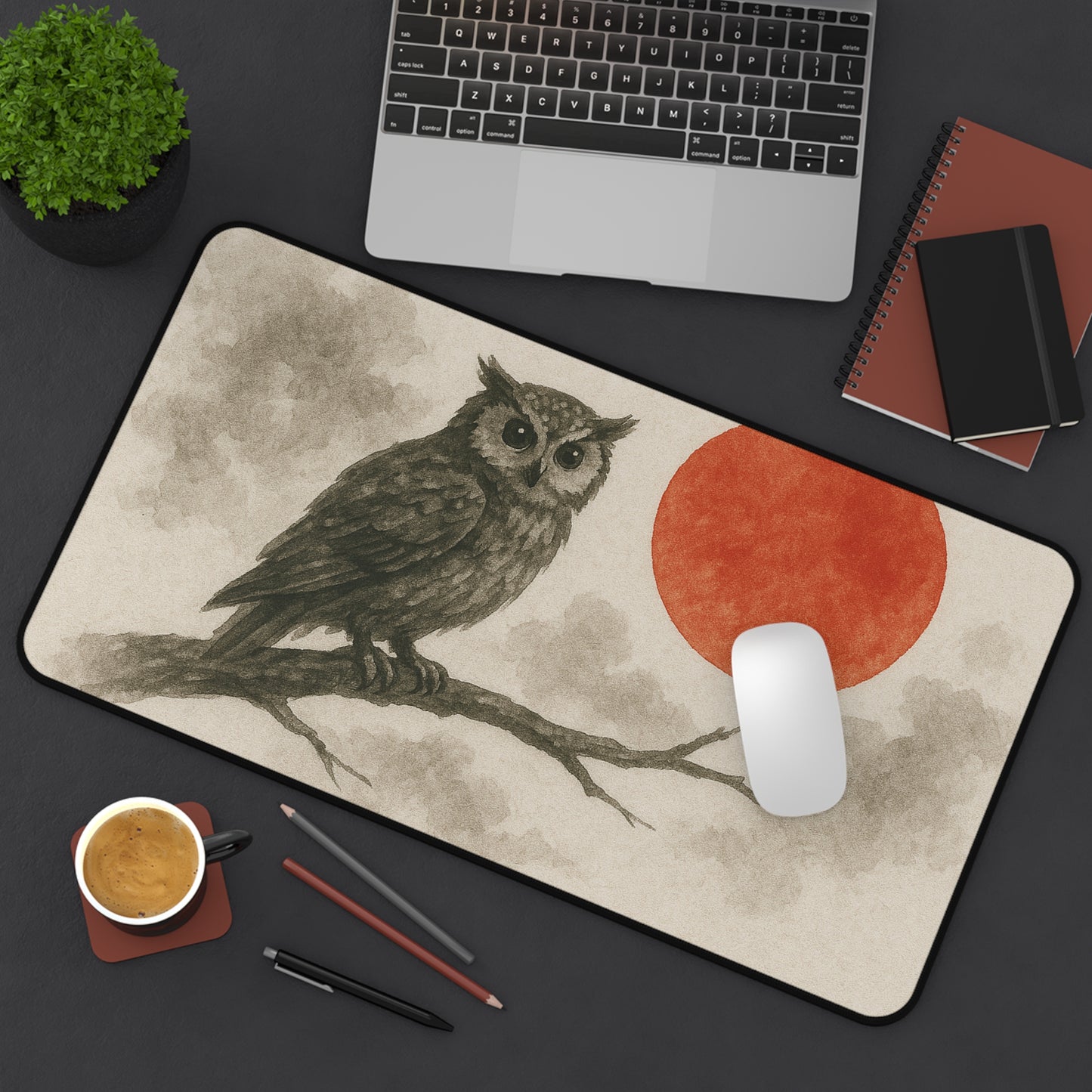 Owl Desk Mat with Sunset Design, Office Decor, Gaming Mat, Artistic Mouse Pad, Gift for Nature Lovers, Unique Home Office Accessory