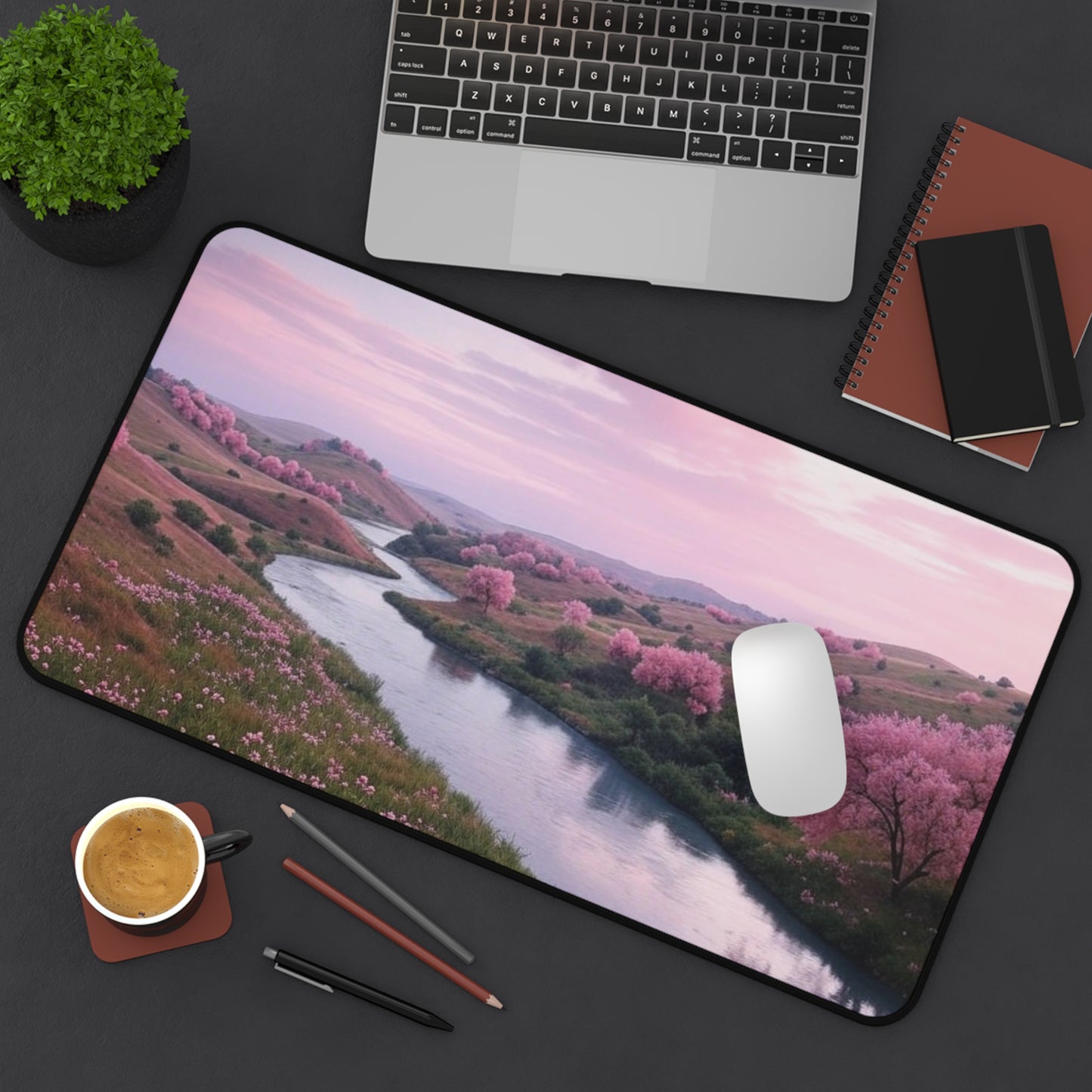 Serene Cherry Blossom Desk Mat - Nature-Inspired Work Space Decor