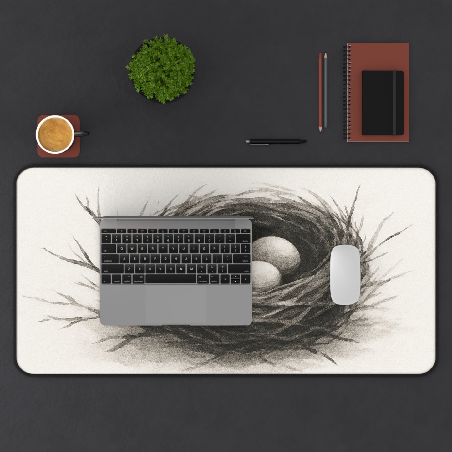Serene Nest Desk Mat - Cozy Office Decor, Home Office Accessory, Gift for Nature Lovers, Minimalist Workplace, Eggs in Nest Design