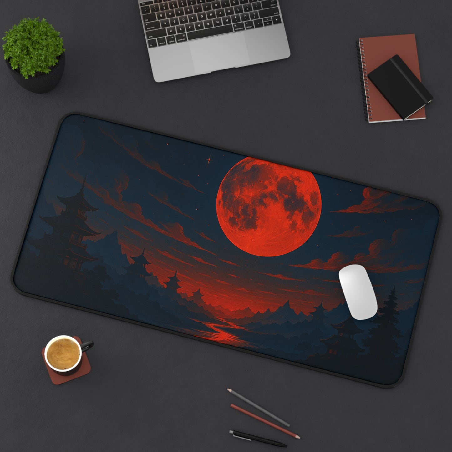 Moonlit Serenity Desk Mat - Aesthetic Office Decor, Gaming Mouse Pad, Moon Phase Gift, Nature Lover's Gift, Desk Accessories