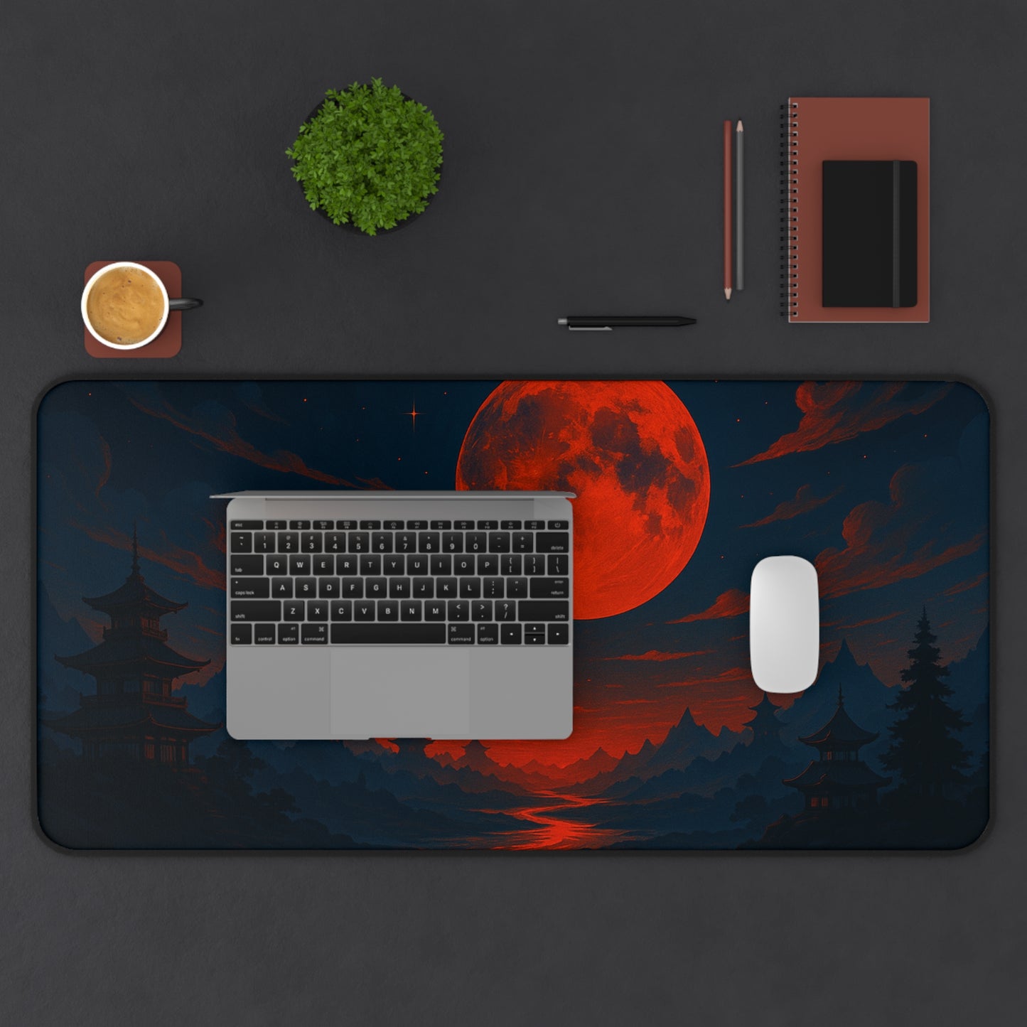 Moonlit Serenity Desk Mat - Aesthetic Office Decor, Gaming Mouse Pad, Moon Phase Gift, Nature Lover's Gift, Desk Accessories