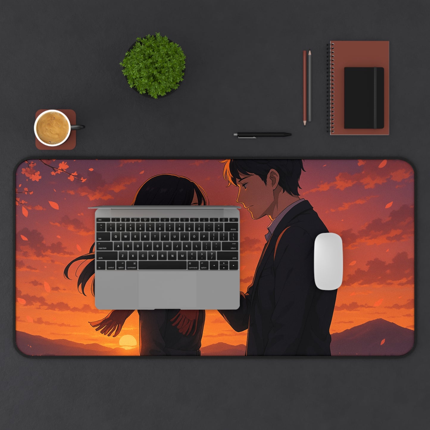 Romantic Anime Desk Mat, Cozy Workspace Decor for Anime Lovers, Unique Gift for Him or Her, Perfect for Home Office, Valentine's Day
