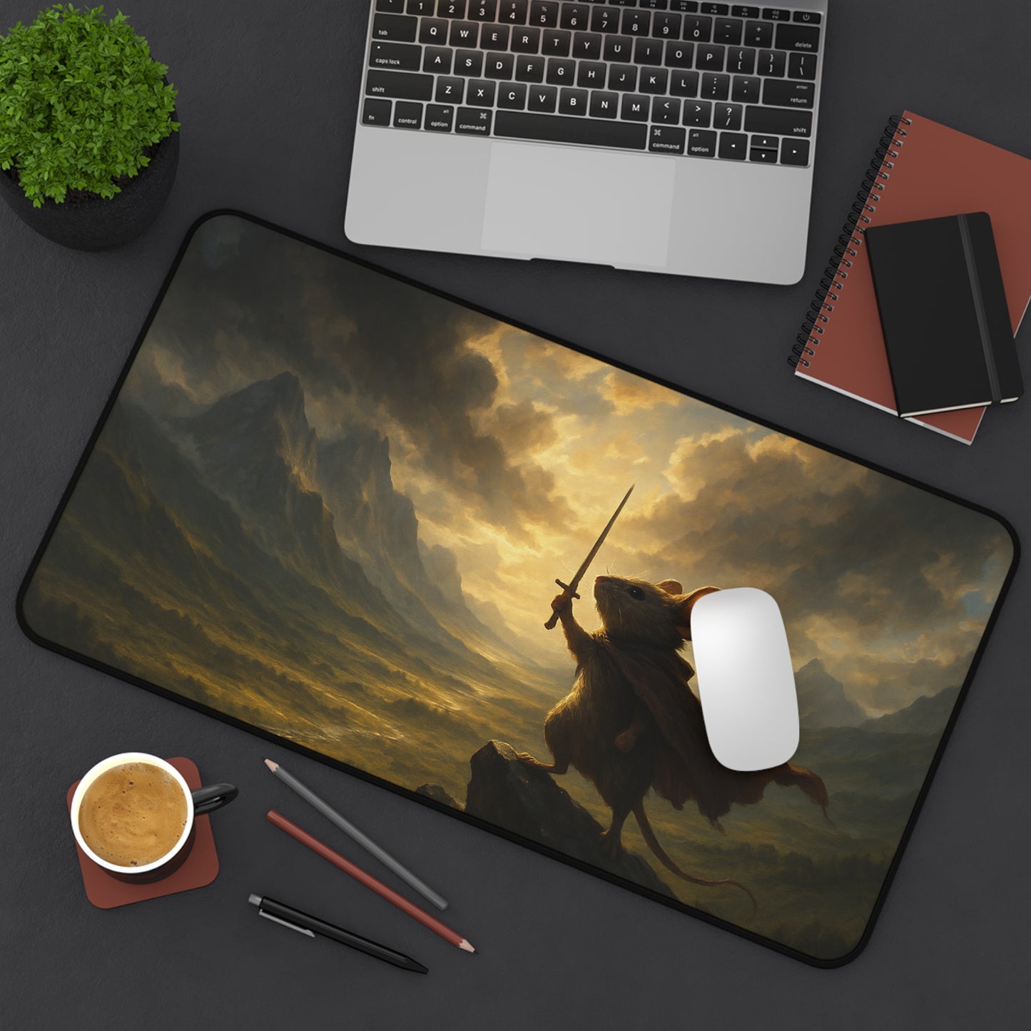 Fantasy Mouse Warrior Desk Mat - Inspirational Mouse Design for Gamers & Dreamers