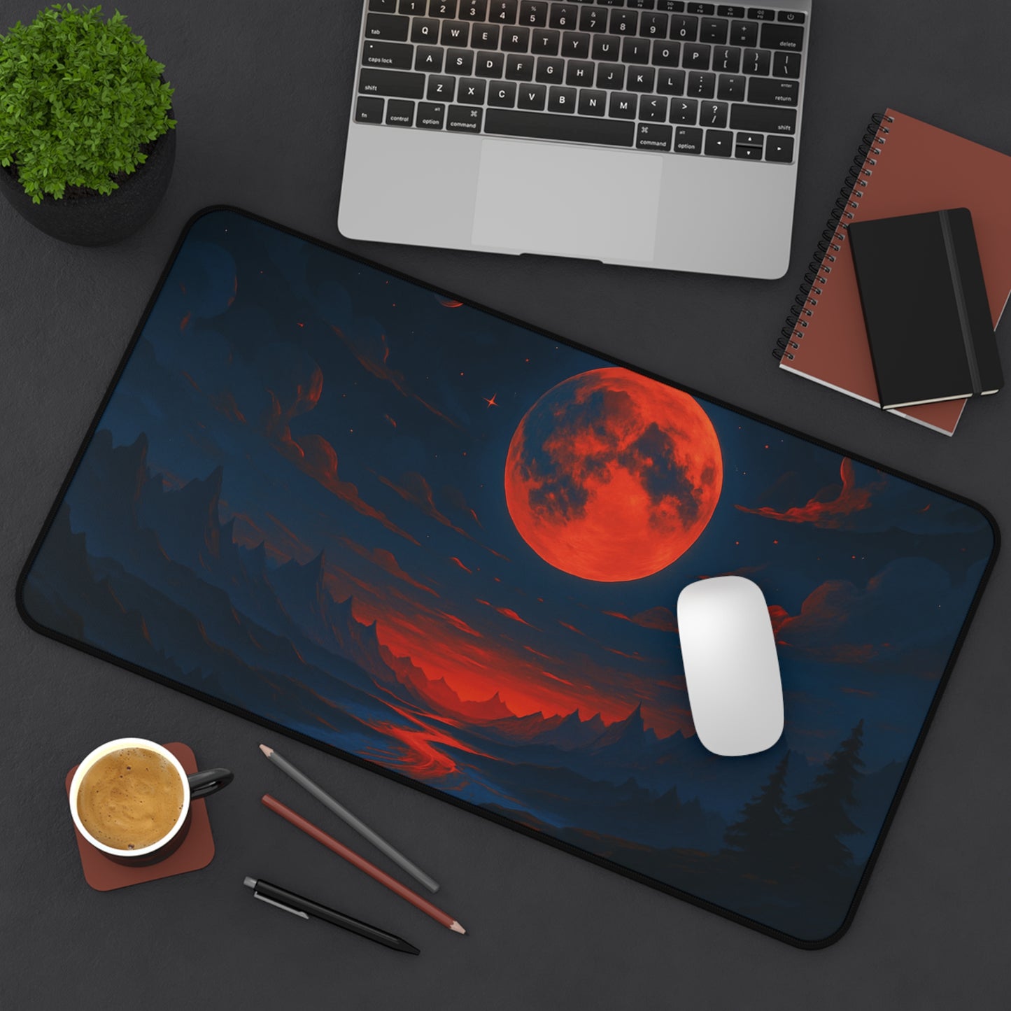 Mystical Moonlit Landscape Desk Mat, Office Decor, Gaming Mouse Pad, Cozy Workspace Accessories, Gift for Nature Lovers