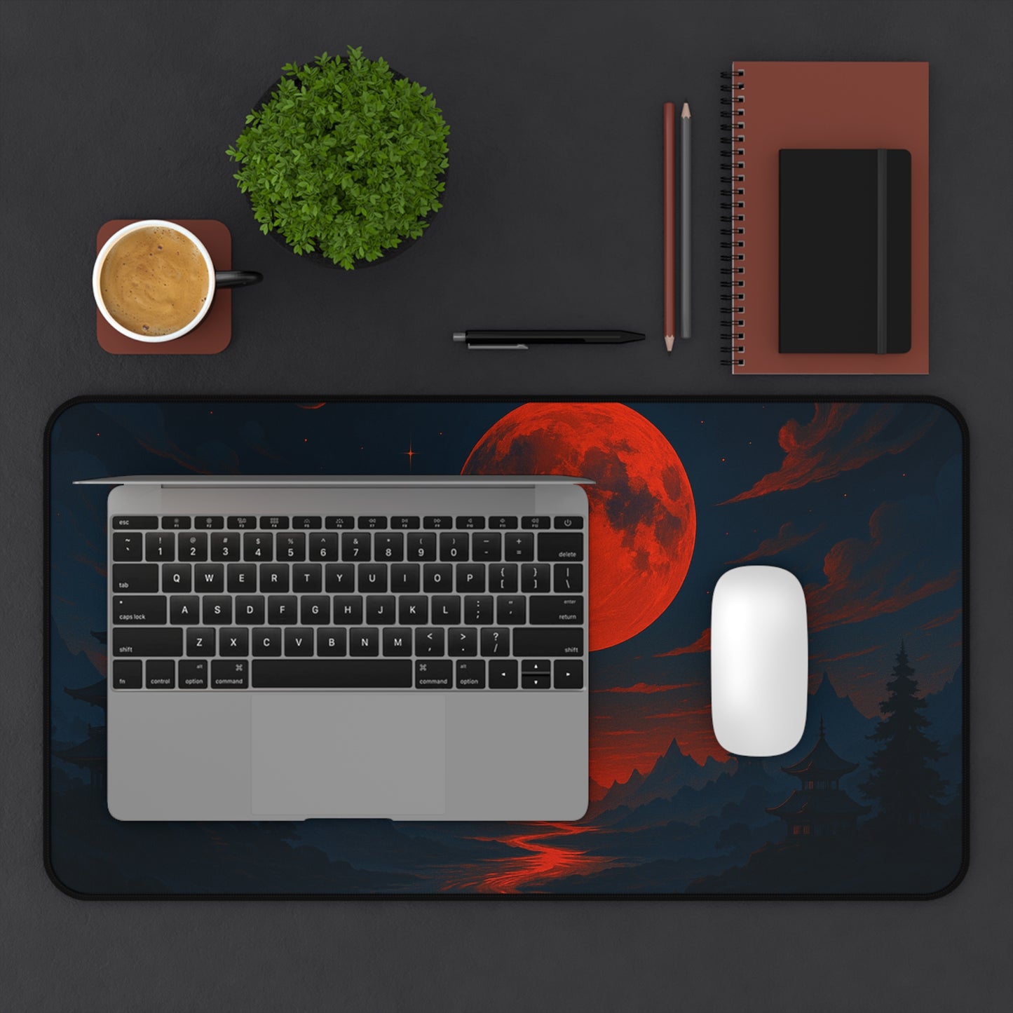 Moonlit Serenity Desk Mat - Aesthetic Office Decor, Gaming Mouse Pad, Moon Phase Gift, Nature Lover's Gift, Desk Accessories