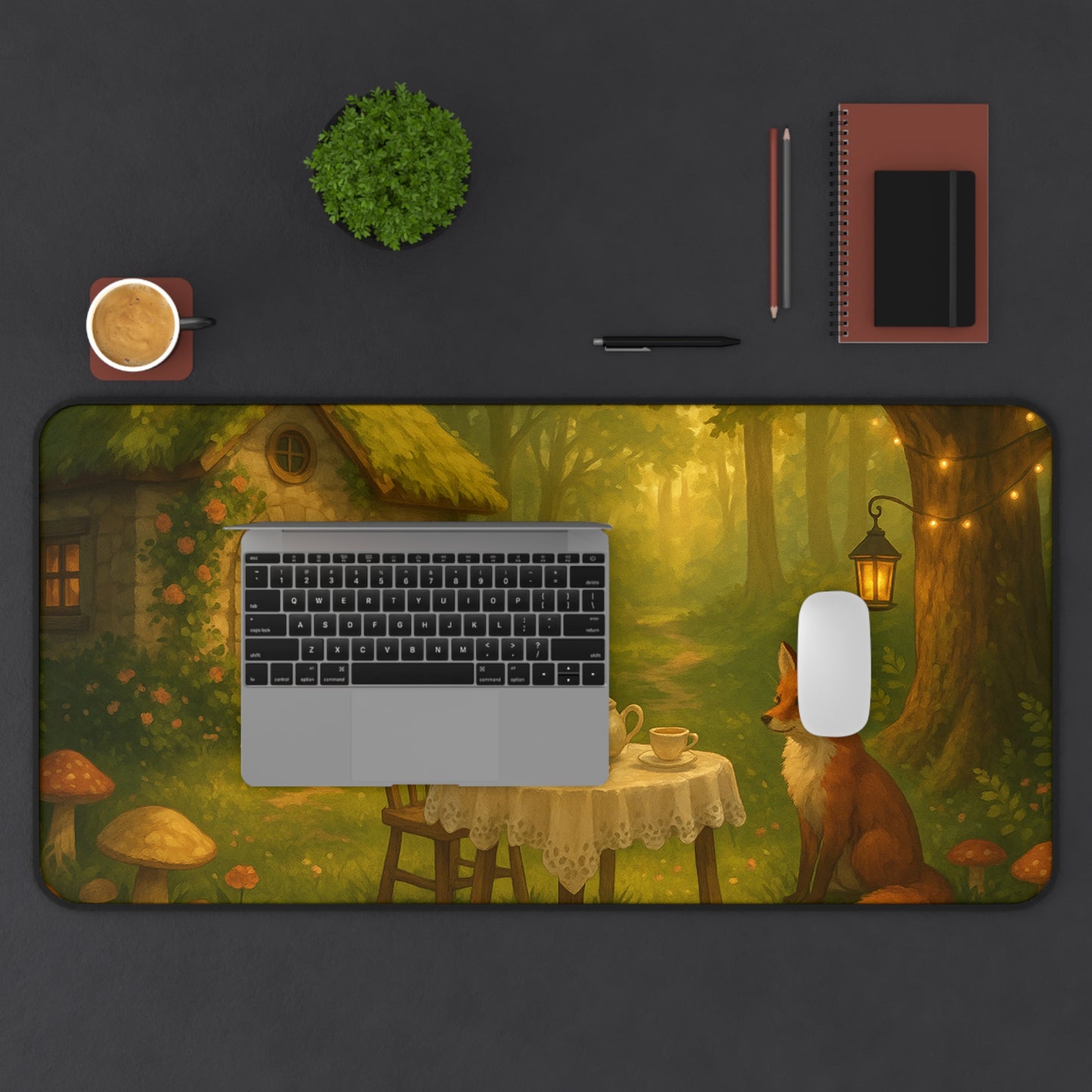 Whimsical Forest Fox Desk Mat, Cozy Office Decor, Nature Inspired Desk Pad, Cute Workspace Accessory, Gift for Animal Lovers, Home Office