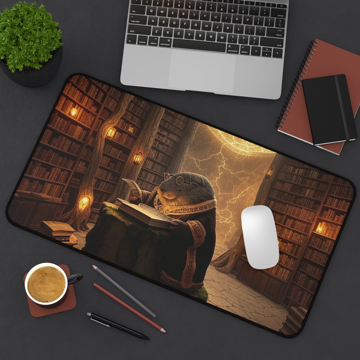 Cozy Library Desk Mat | Reading Vibes, Home Office Decor, Gift for Book Lovers, Gaming Mat, Unique Workstation Accessory
