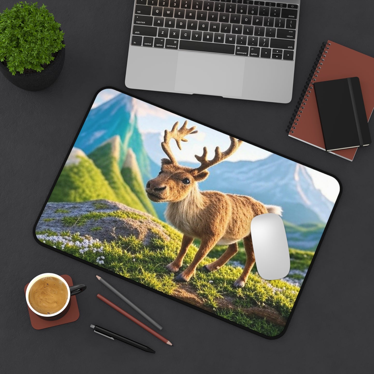 Whimsical Reindeer Desk Mat, Cozy Desk Decor, Office Mouse Pad, Nature Themed Gift, Holiday Home Office Accessory