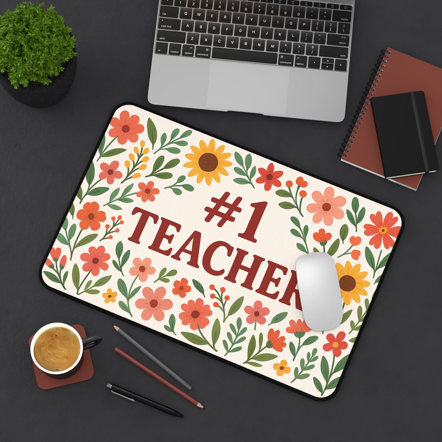 Floral #1 Teacher Desk Mat, Gift for Educators, Home Office Decor, Teacher Appreciation, Classroom Accessory