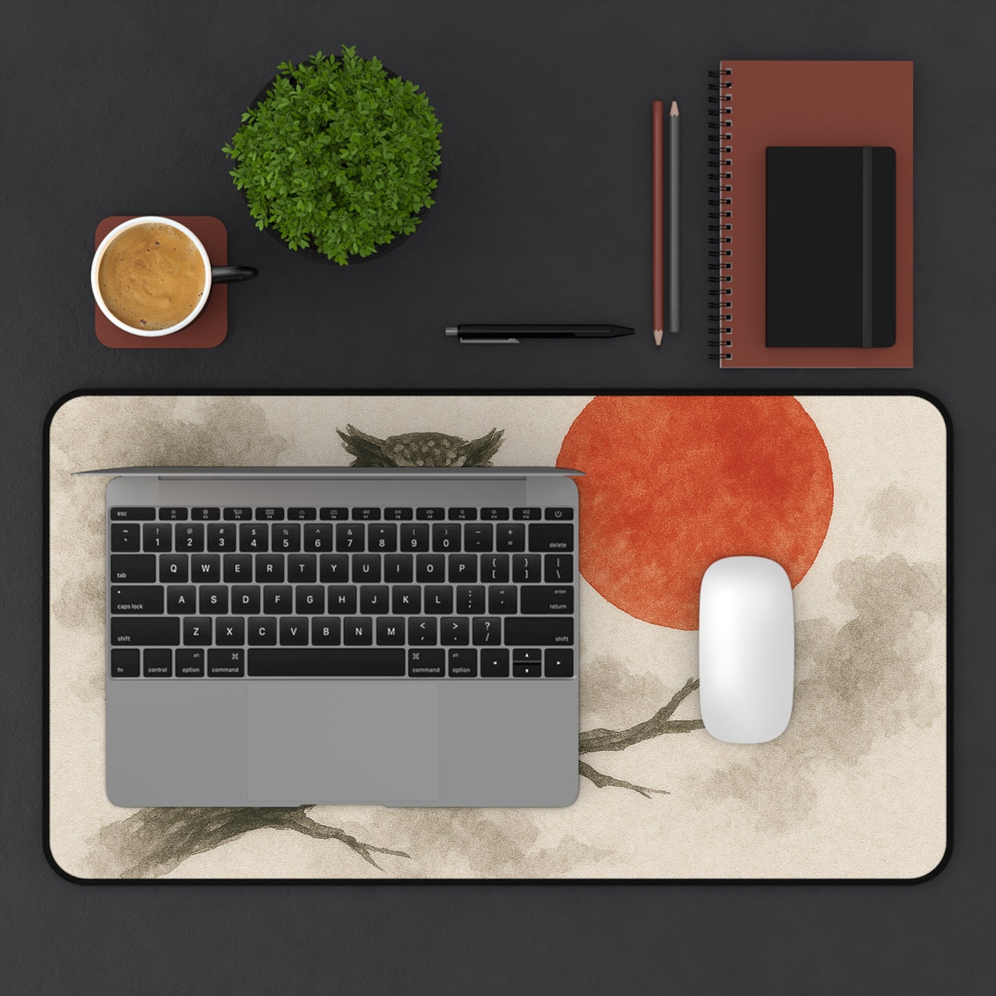 Owl Desk Mat with Sunset Design, Office Decor, Gaming Mat, Artistic Mouse Pad, Gift for Nature Lovers, Unique Home Office Accessory