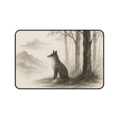 Serene Woodland Wolf Desk Mat - Elegant Office Decor for Nature Lovers