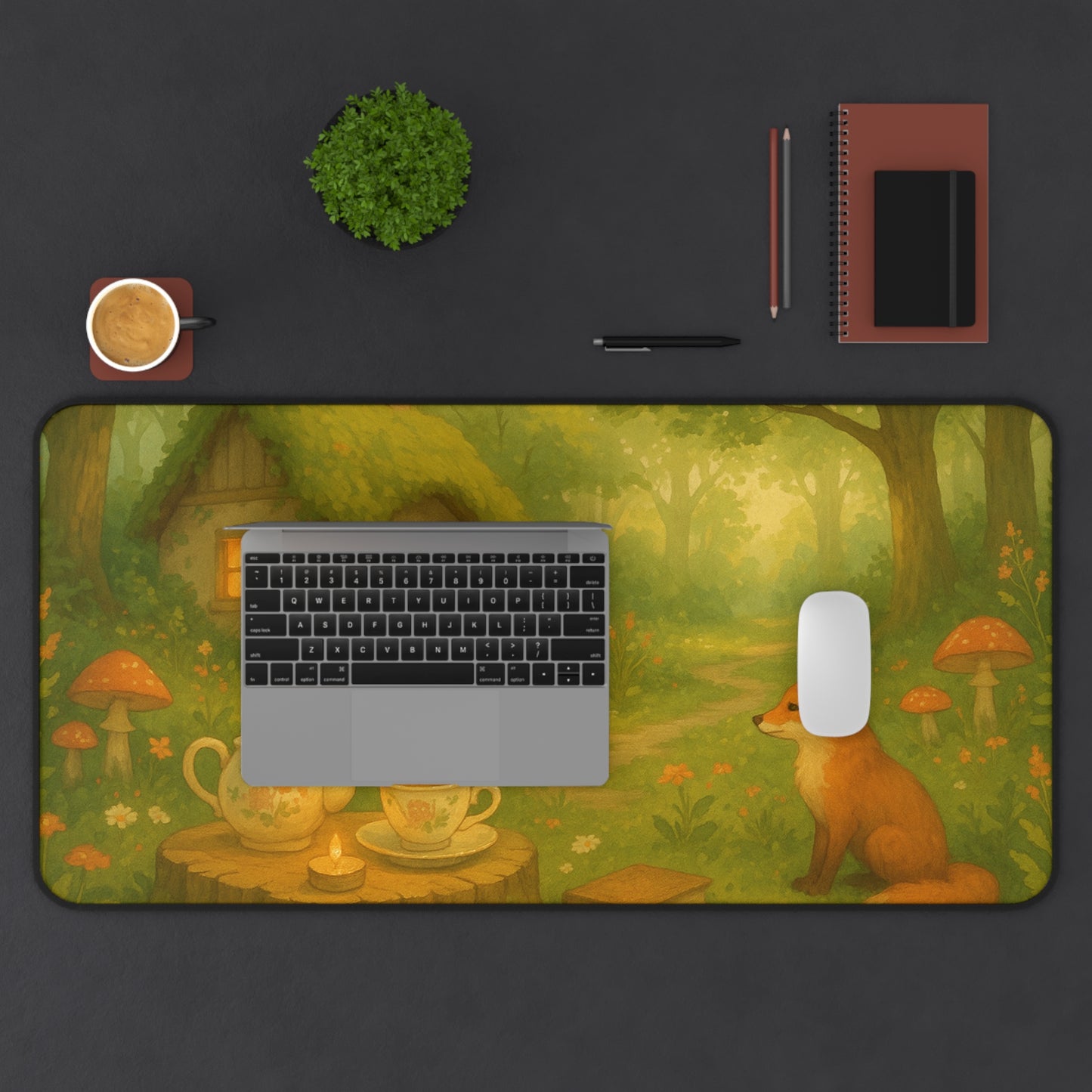 Whimsical Forest Desk Mat, Cozy Home Office Decor, Cute Animal Desk Pad, Nature Lover Gift, Aesthetic Mousepad
