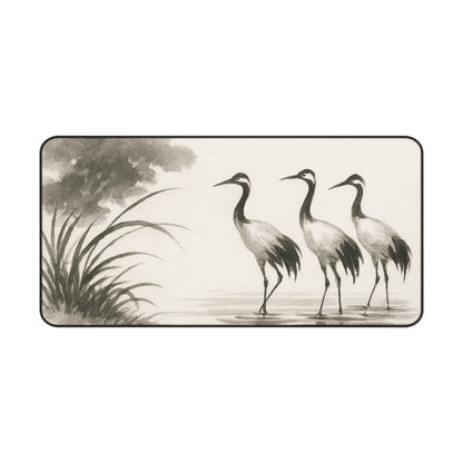 Elegant Crane Desk Mat, Office Decor, Bird Theme Desk Pad, Creative Workspace Accessory, Gift for Nature Lovers