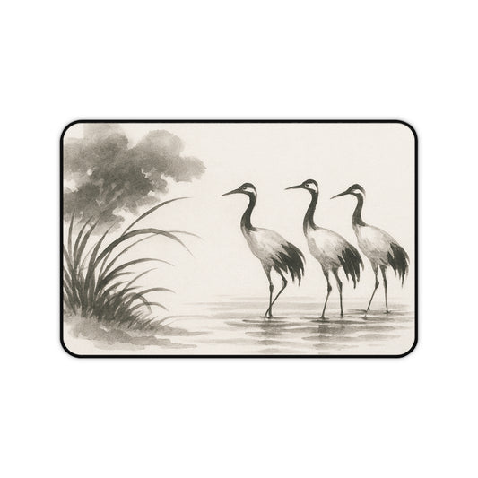 Elegant Crane Desk Mat, Office Decor, Bird Theme Desk Pad, Creative Workspace Accessory, Gift for Nature Lovers