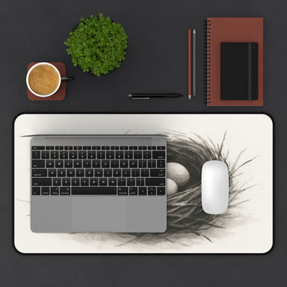 Serene Nest Desk Mat - Cozy Office Decor, Home Office Accessory, Gift for Nature Lovers, Minimalist Workplace, Eggs in Nest Design