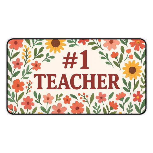 Floral #1 Teacher Desk Mat, Gift for Educators, Home Office Decor, Teacher Appreciation, Classroom Accessory