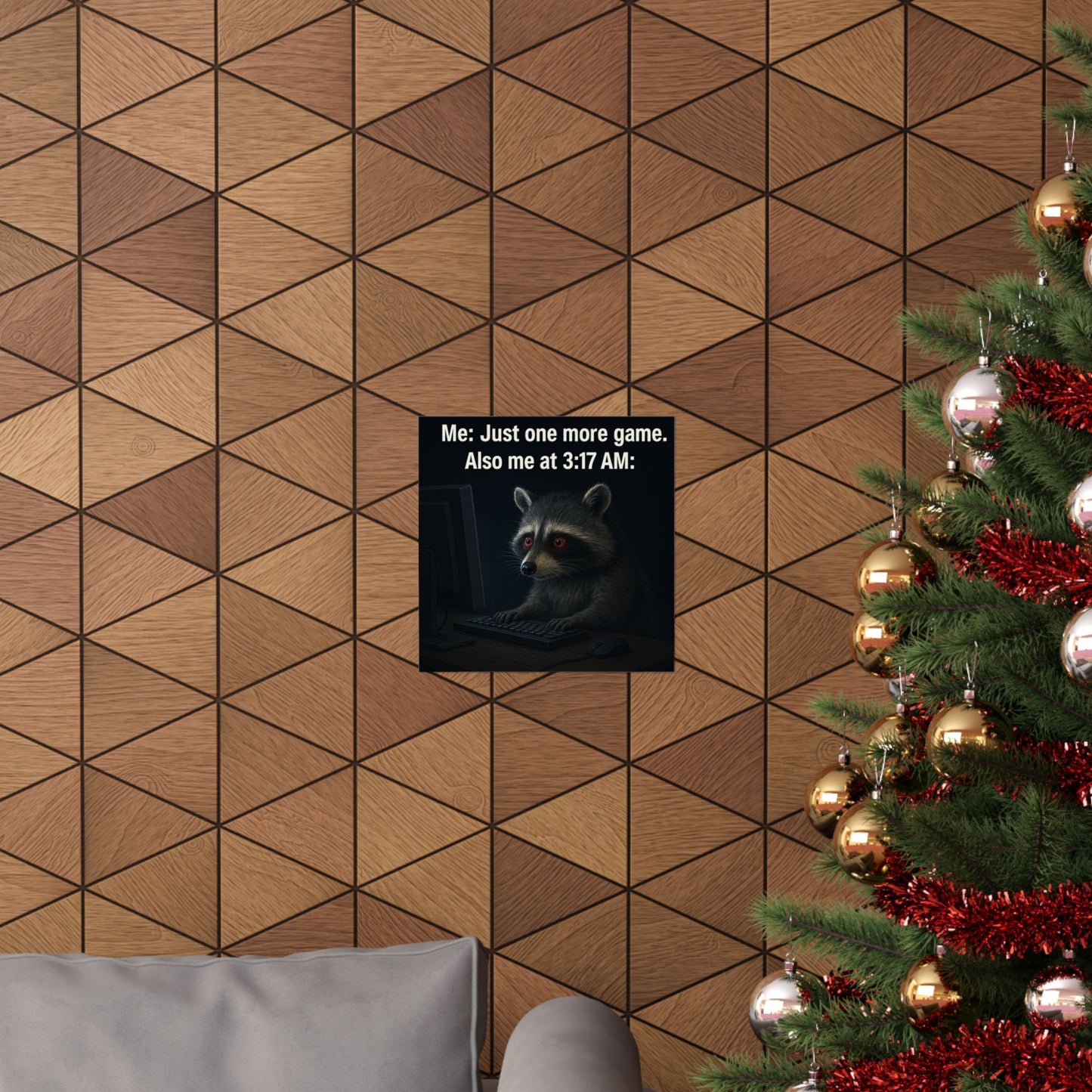 Just One More Game Raccoon Matte Vertical Poster