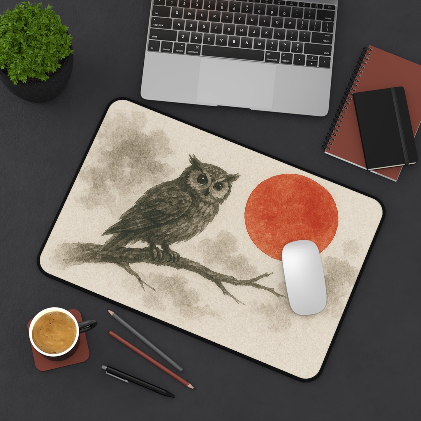 Owl Desk Mat with Sunset Design, Office Decor, Gaming Mat, Artistic Mouse Pad, Gift for Nature Lovers, Unique Home Office Accessory