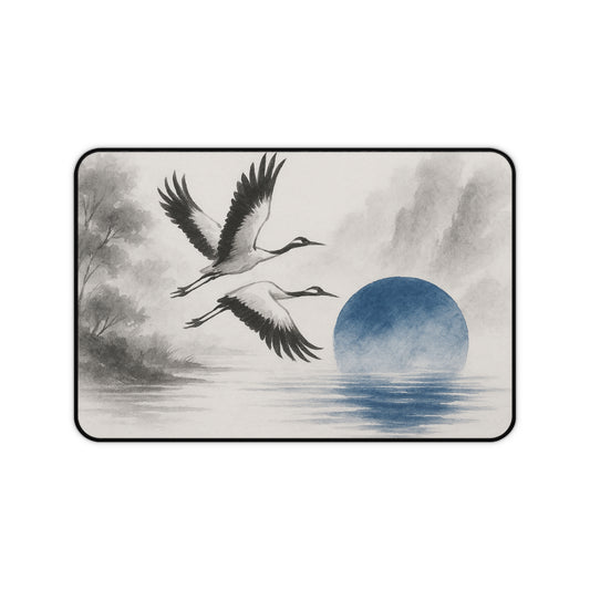 Serene Crane Desk Mat - Elegant Office Decor for Tranquil Workspaces