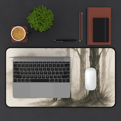 Serene Woodland Wolf Desk Mat - Elegant Office Decor for Nature Lovers