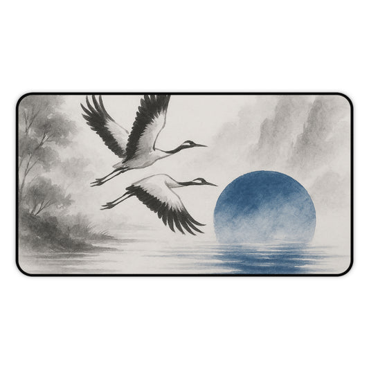 Serene Crane Desk Mat - Elegant Office Decor for Tranquil Workspaces