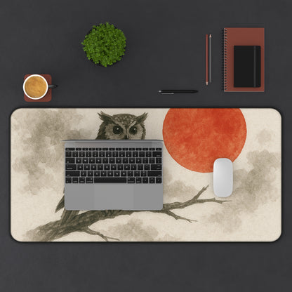 Owl Desk Mat with Sunset Design, Office Decor, Gaming Mat, Artistic Mouse Pad, Gift for Nature Lovers, Unique Home Office Accessory
