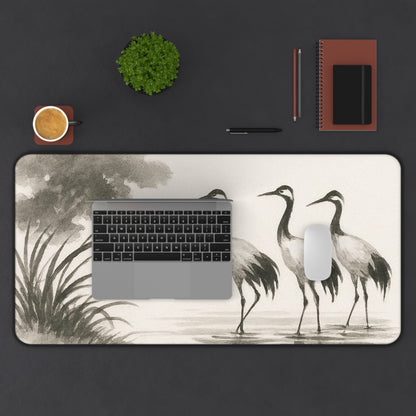 Elegant Crane Desk Mat, Office Decor, Bird Theme Desk Pad, Creative Workspace Accessory, Gift for Nature Lovers