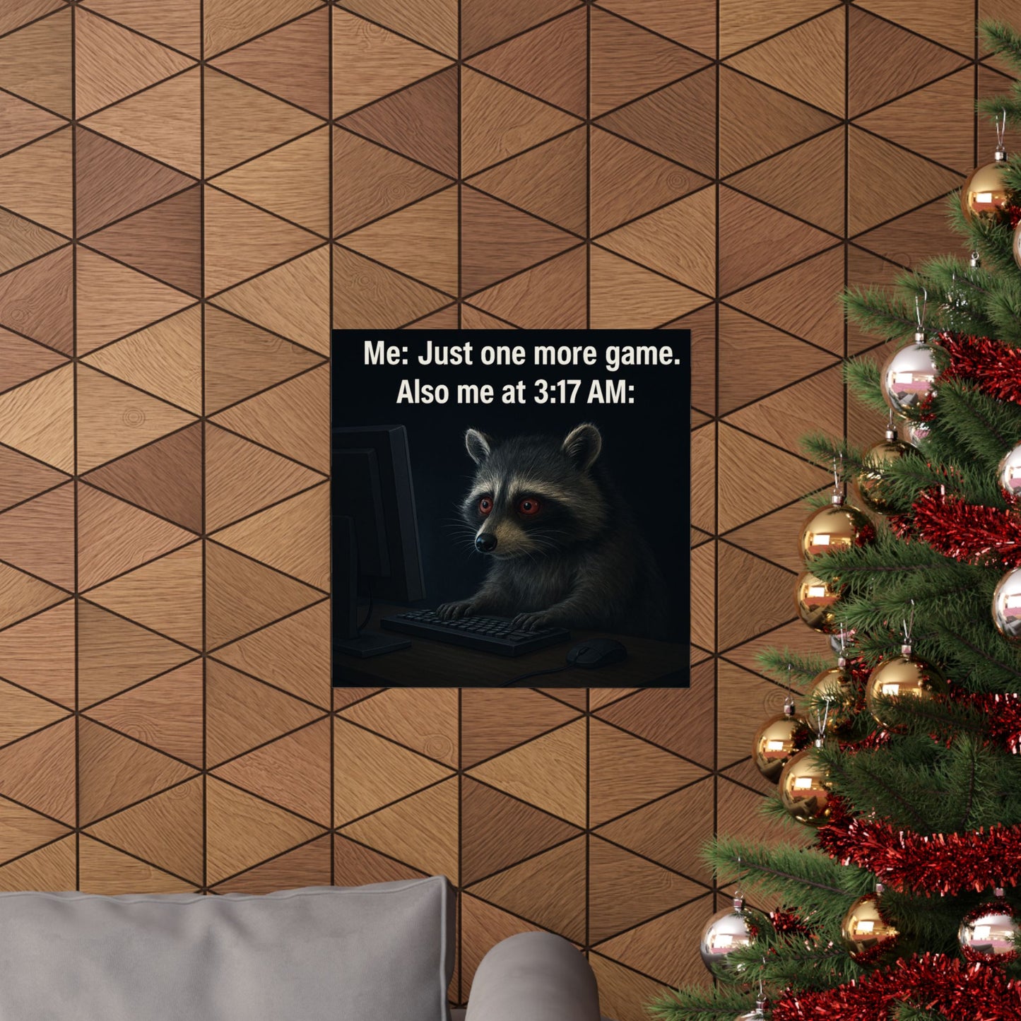 Just One More Game Raccoon Matte Vertical Poster