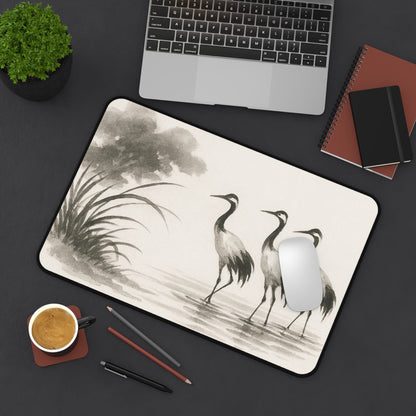 Elegant Crane Desk Mat, Office Decor, Bird Theme Desk Pad, Creative Workspace Accessory, Gift for Nature Lovers