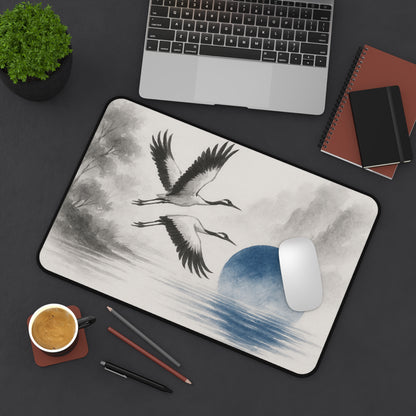 Serene Crane Desk Mat - Elegant Office Decor for Tranquil Workspaces