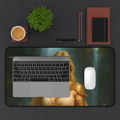 Golden Waterfall Goddess Desk Mat – Fantasy Art Mouse Pad for Gamers & Creators | Arctic Threadworks