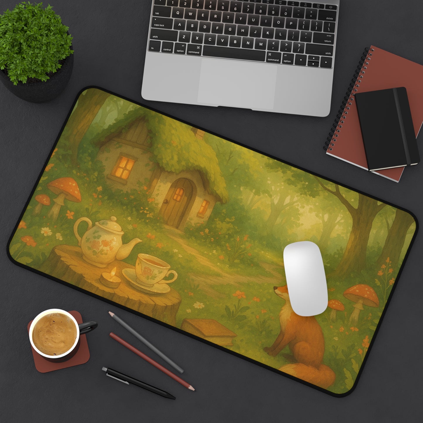 Whimsical Forest Desk Mat, Cozy Home Office Decor, Cute Animal Desk Pad, Nature Lover Gift, Aesthetic Mousepad