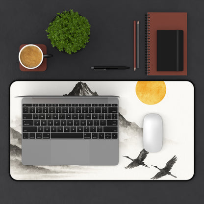 Mountain & Crane Desk Mat | Japanese Style Desk Accessory, Office Decor, Gift for Home Office, Minimalist Workspace, Nature Lover