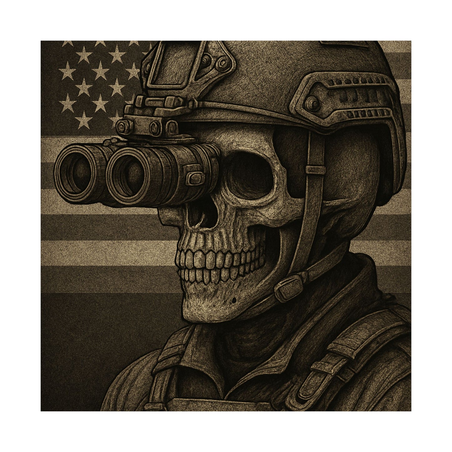 Silent Sentinel – Military Skull with Night Vision Matte Poster