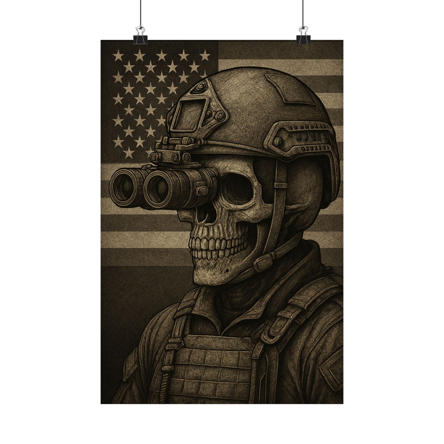 Silent Sentinel – Military Skull with Night Vision Matte Poster