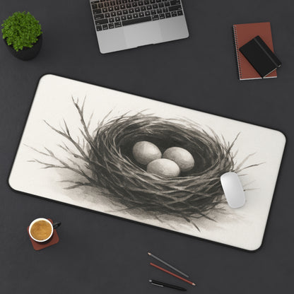 Serene Nest Desk Mat - Cozy Office Decor, Home Office Accessory, Gift for Nature Lovers, Minimalist Workplace, Eggs in Nest Design
