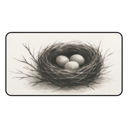 Serene Nest Desk Mat - Cozy Office Decor, Home Office Accessory, Gift for Nature Lovers, Minimalist Workplace, Eggs in Nest Design