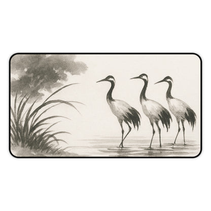Elegant Crane Desk Mat, Office Decor, Bird Theme Desk Pad, Creative Workspace Accessory, Gift for Nature Lovers