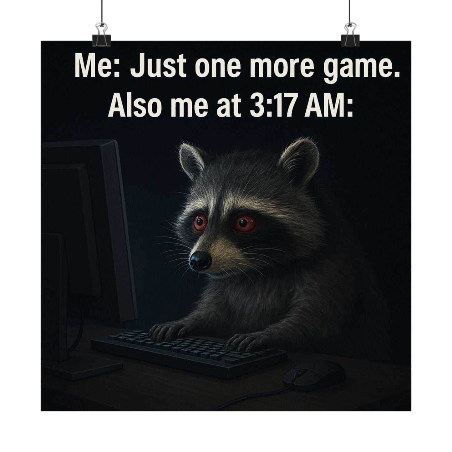 Just One More Game Raccoon Matte Vertical Poster