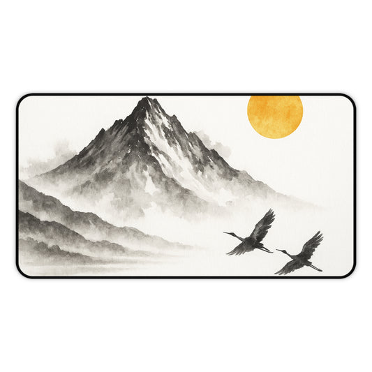 Mountain & Crane Desk Mat | Japanese Style Desk Accessory, Office Decor, Gift for Home Office, Minimalist Workspace, Nature Lover