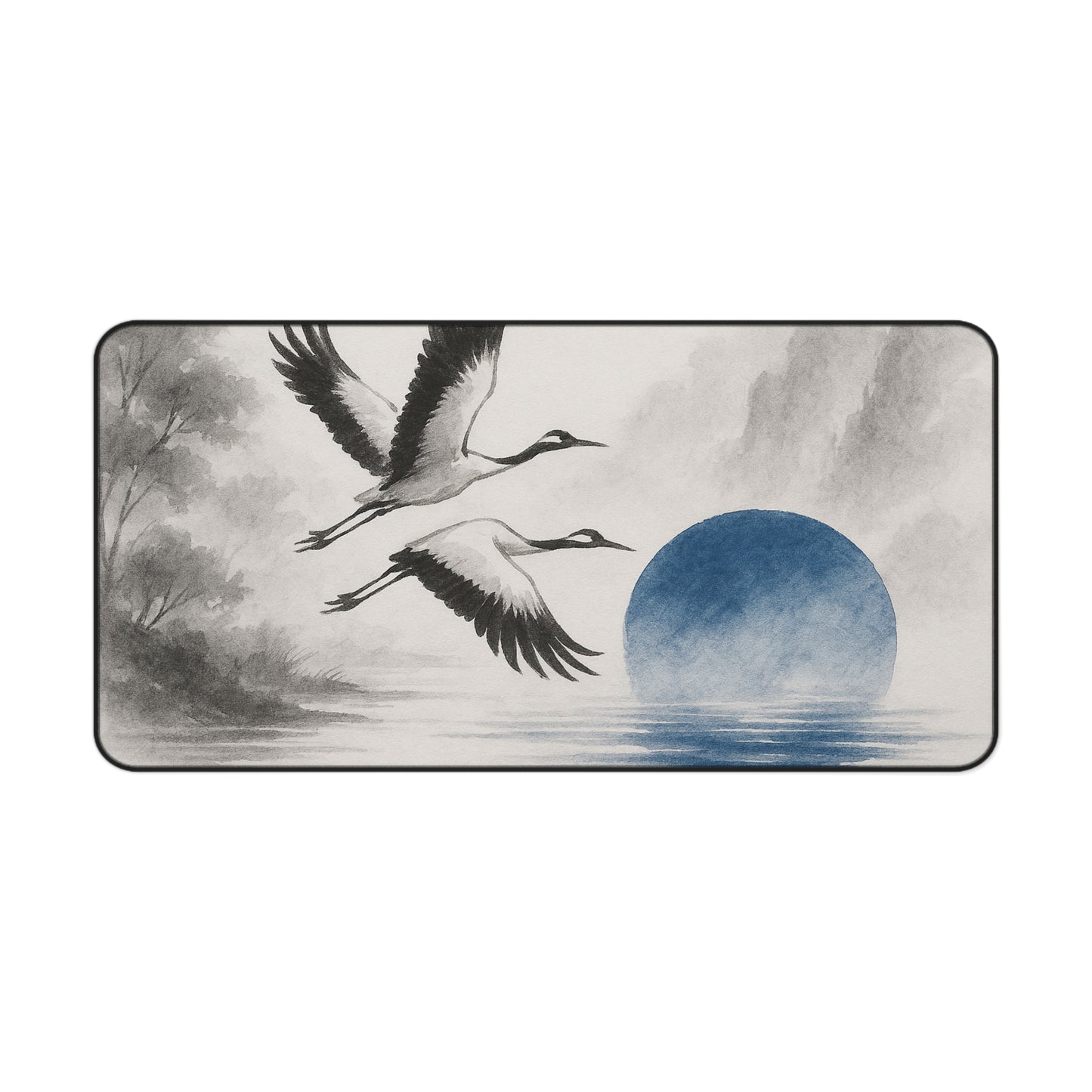 Serene Crane Desk Mat - Elegant Office Decor for Tranquil Workspaces